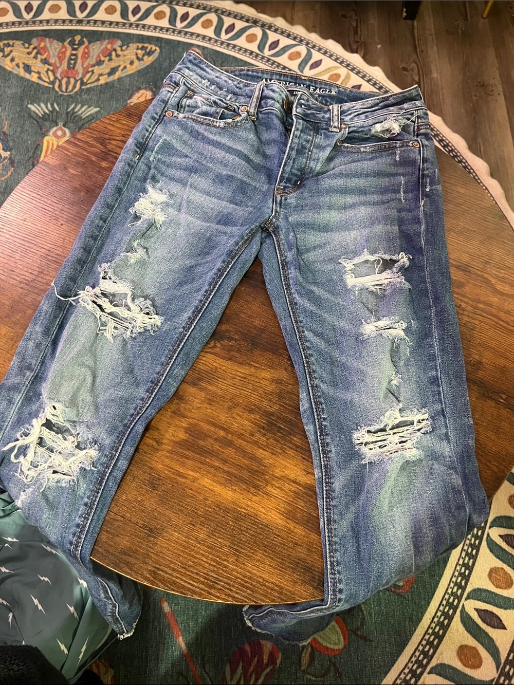 American Eagle Outfitters Distressed Blue Ripped Skinny Jeans - Women's